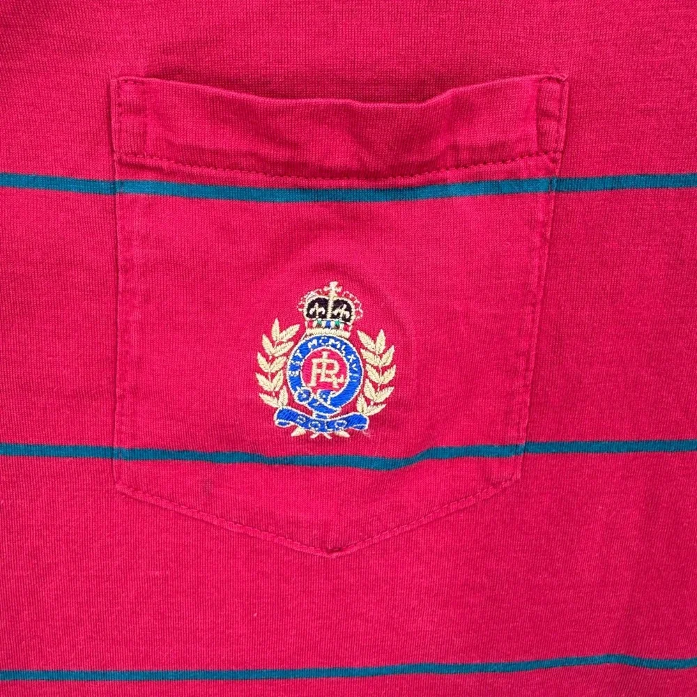 Vintage Polo by Ralph Lauren Polo Shirt XL Red Green Striped Crest Logo USA Made